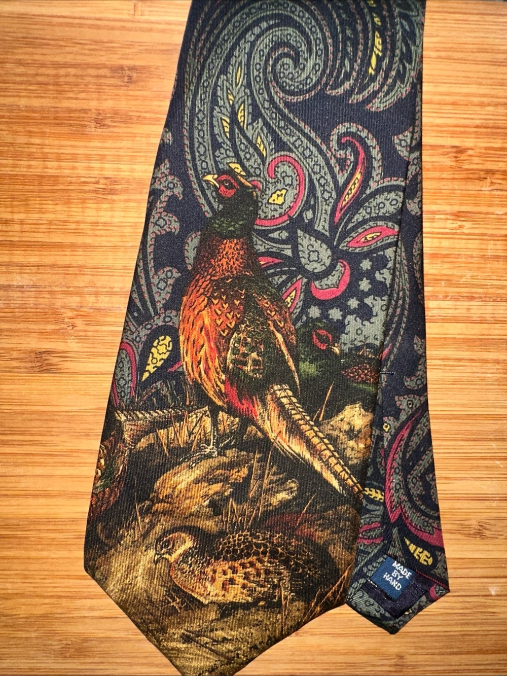 Vintage Polo Ralph Lauren Tie Pheasant Quail Hunting Paisley Made by Hand